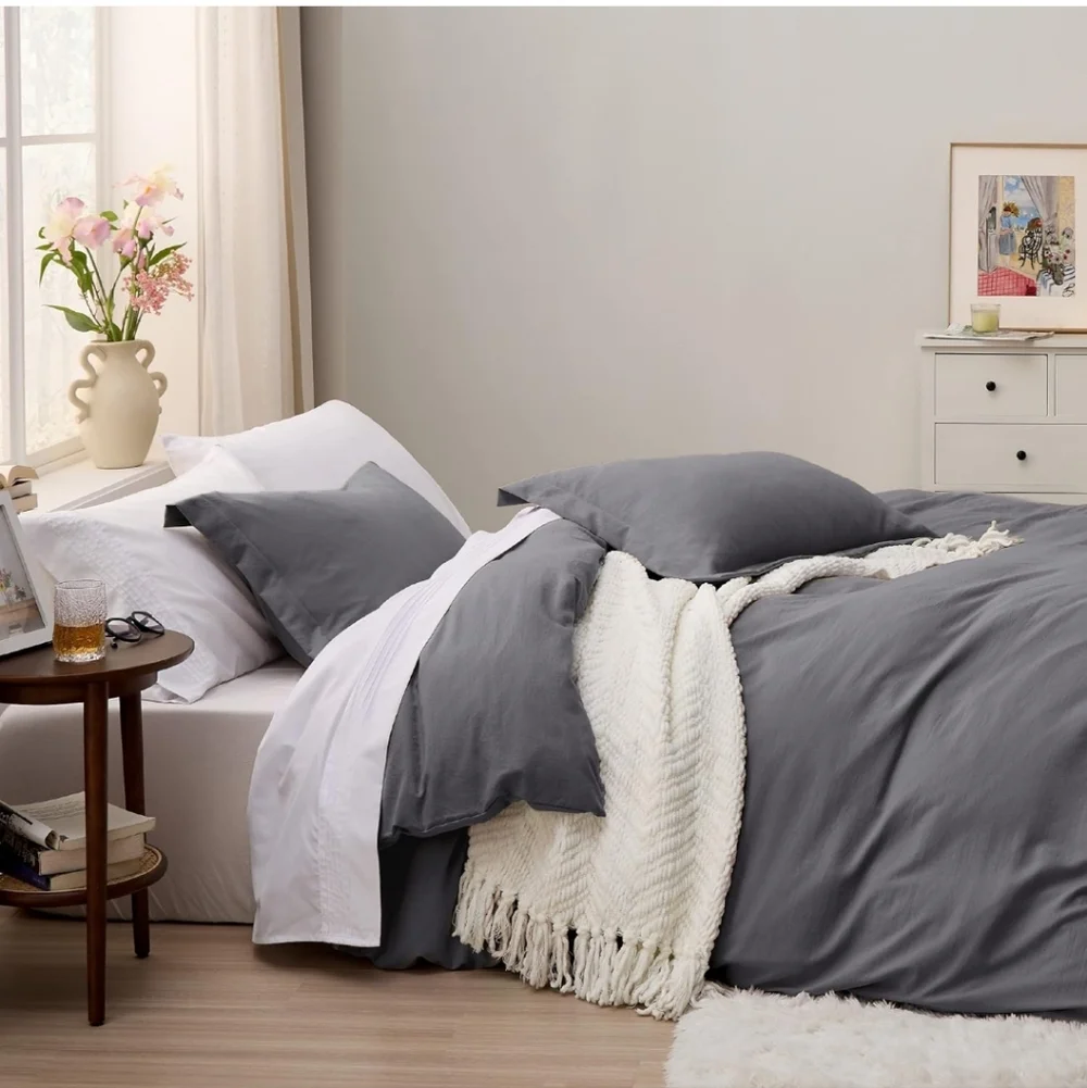 Bedsure Dark Grey Duvet Cover King Size - 3 Pieces Prewashed Cotton-Like Polyest